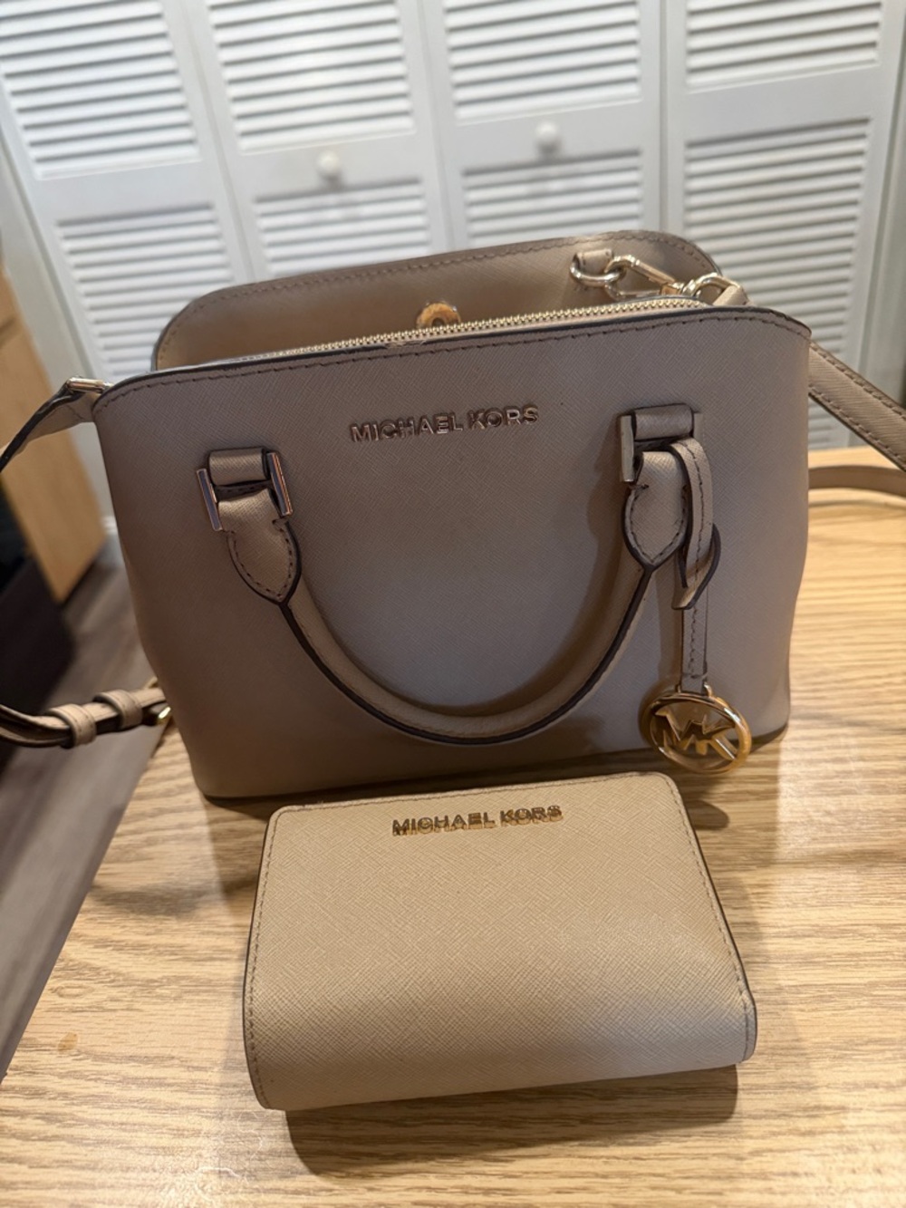Michael Kors Light Brown Camille Satchel with Matching Wallet